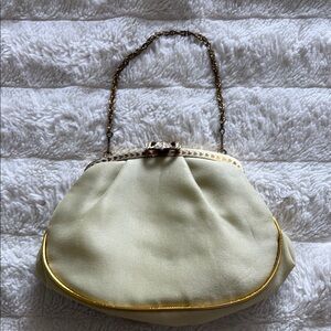 Vintage Cream and Gold Clutch with Chain Handle.